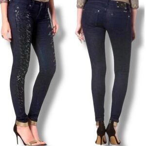 Miss Me Signature Super Skinny Sequin & Rhinestone Low Rise Jeans In Dark Wash